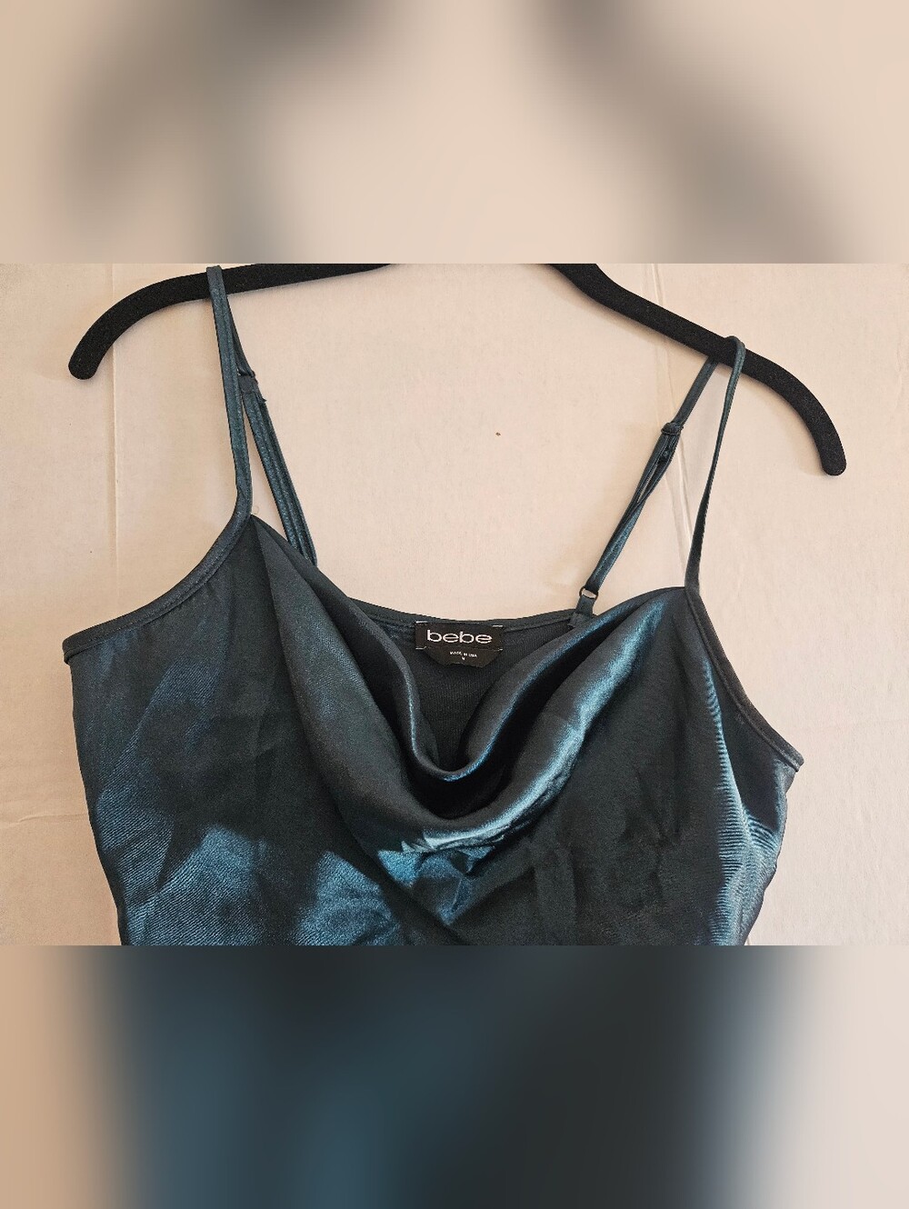 Vintage Y2K bebe Emerald Green Satin Cowl Neck Midi Slip Dress Made in USA Med